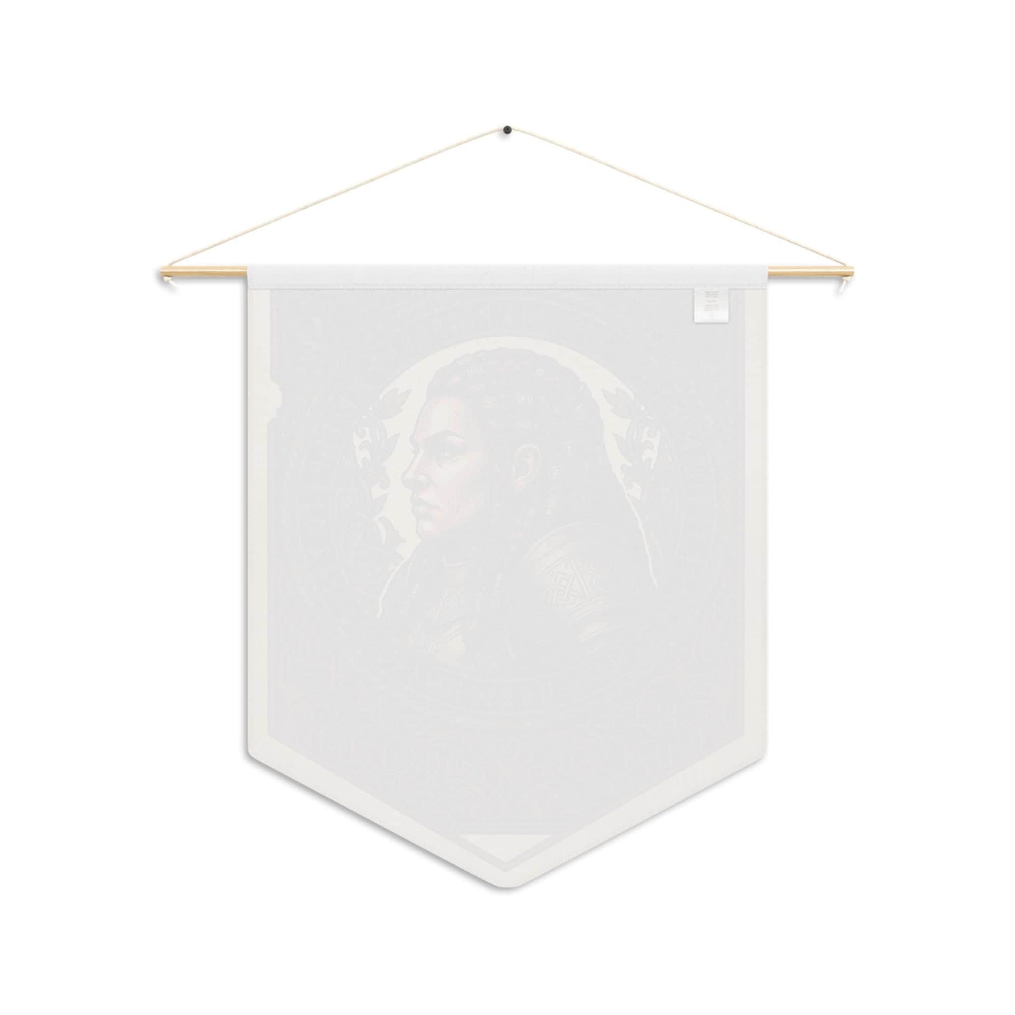 Photo 8 of 8: Vintage heraldic female dwarf warrior pennant flag designed to elevate RPG campaign corners and gaming battle stations with authentic medieval heraldry, back view