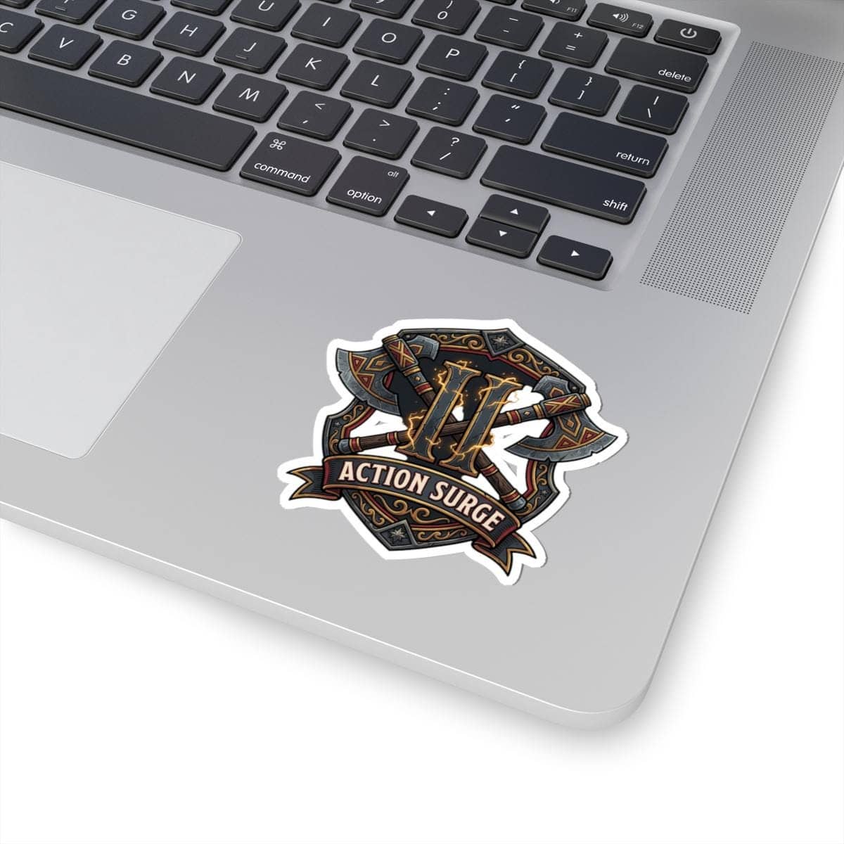 Celebrate the iconic clutch martial ability with this durable die-cut vinyl sticker, showcasing a bold graphic crest built to withstand water bottles, in a room setting