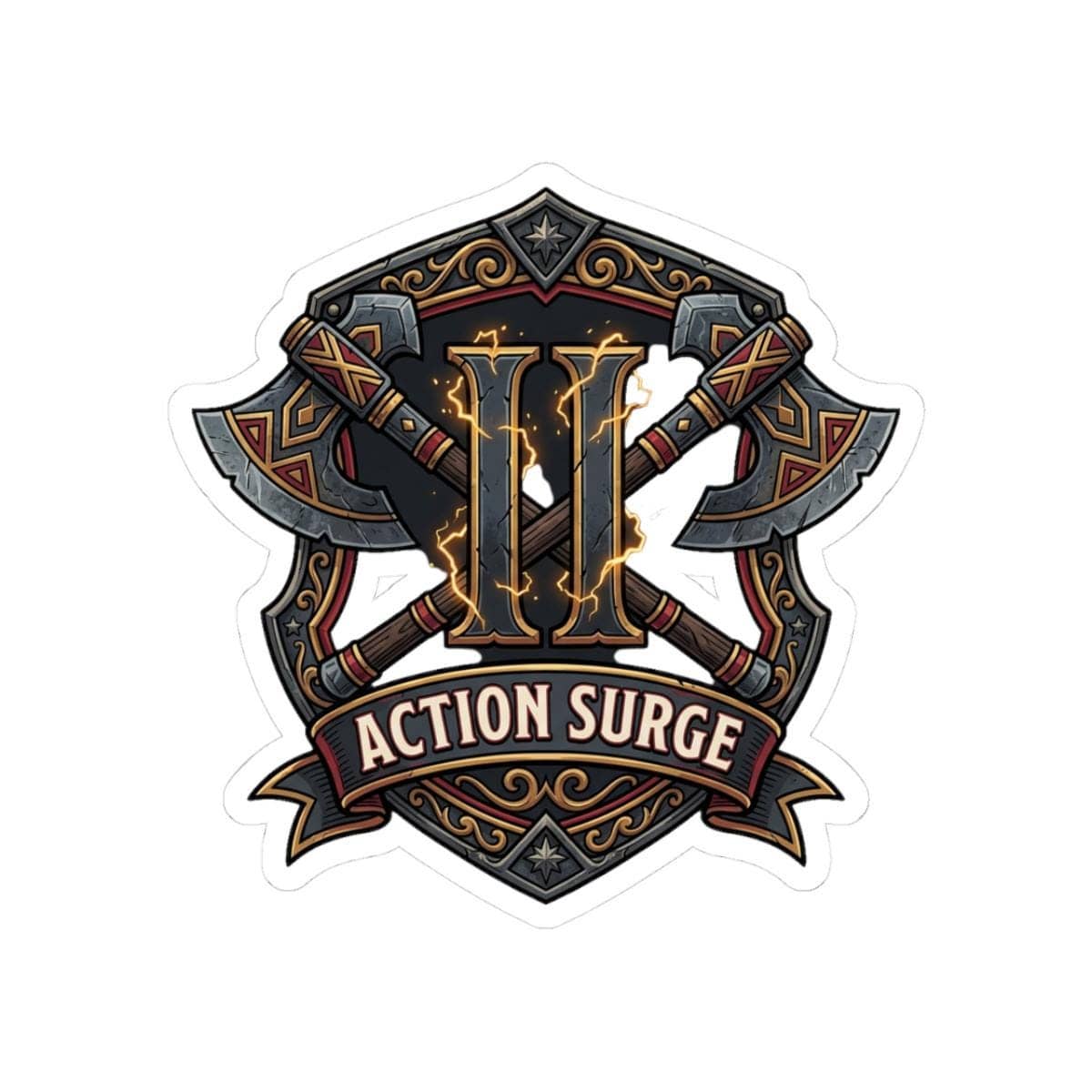 Celebrate the iconic clutch martial ability with this durable die-cut vinyl sticker, showcasing a bold graphic crest built to withstand water bottles, front view