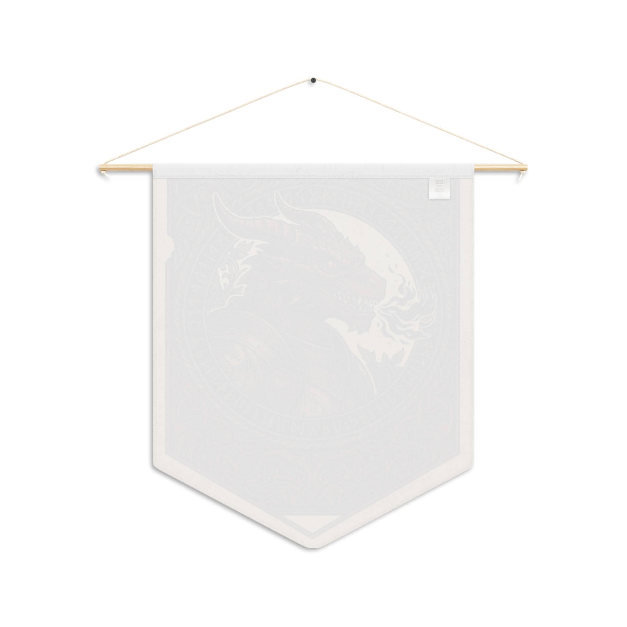 Vintage heraldic dragonborn warrior pennant flag designed to elevate RPG campaign corners and gaming battle stations with authentic medieval heraldry, back view