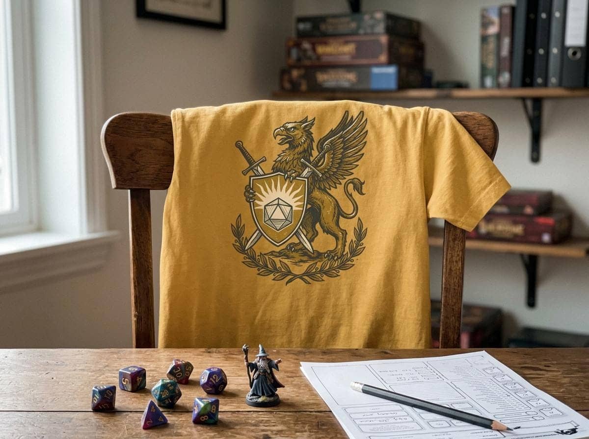 A bold vintage heraldic tournament crest celebrating the holy warrior archetype, printed on a t-shirt