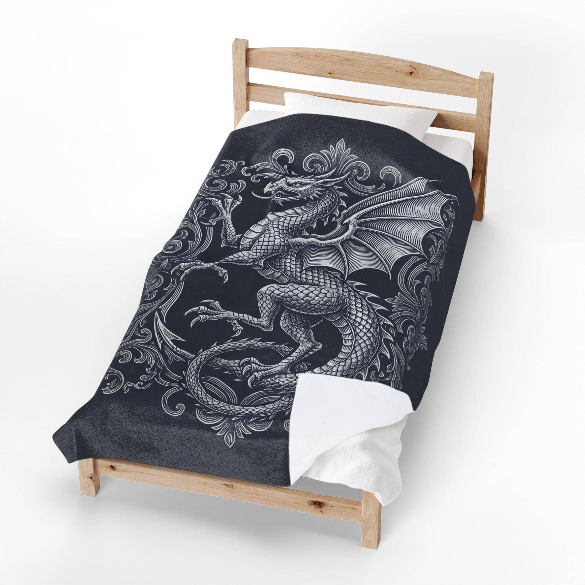 Transform your reading nook or tabletop session with a plush velveteen throw designed as an authentic medieval faction standard, in a room setting