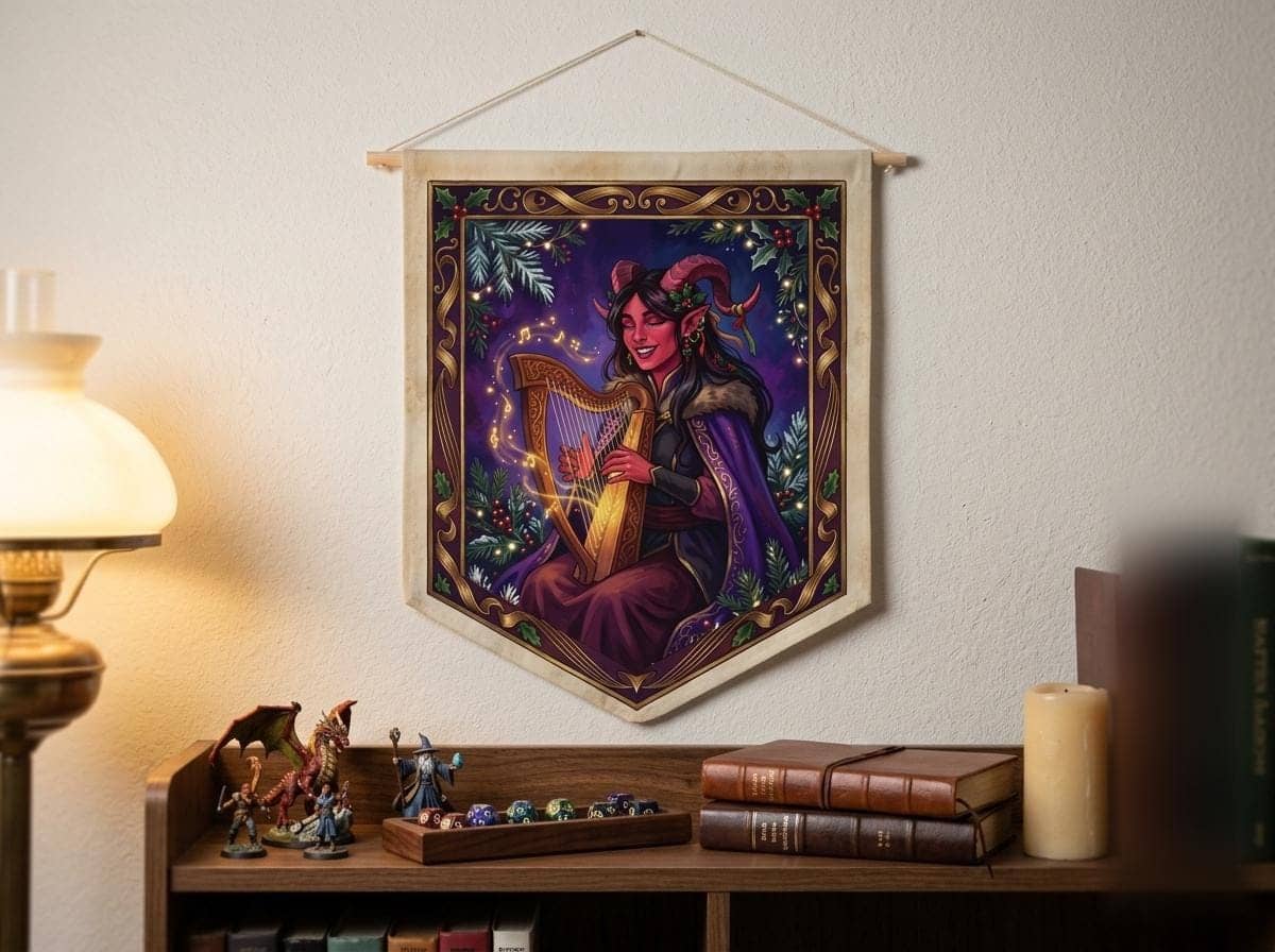 Christmas DnD Gift Tiefling Bard Pennant