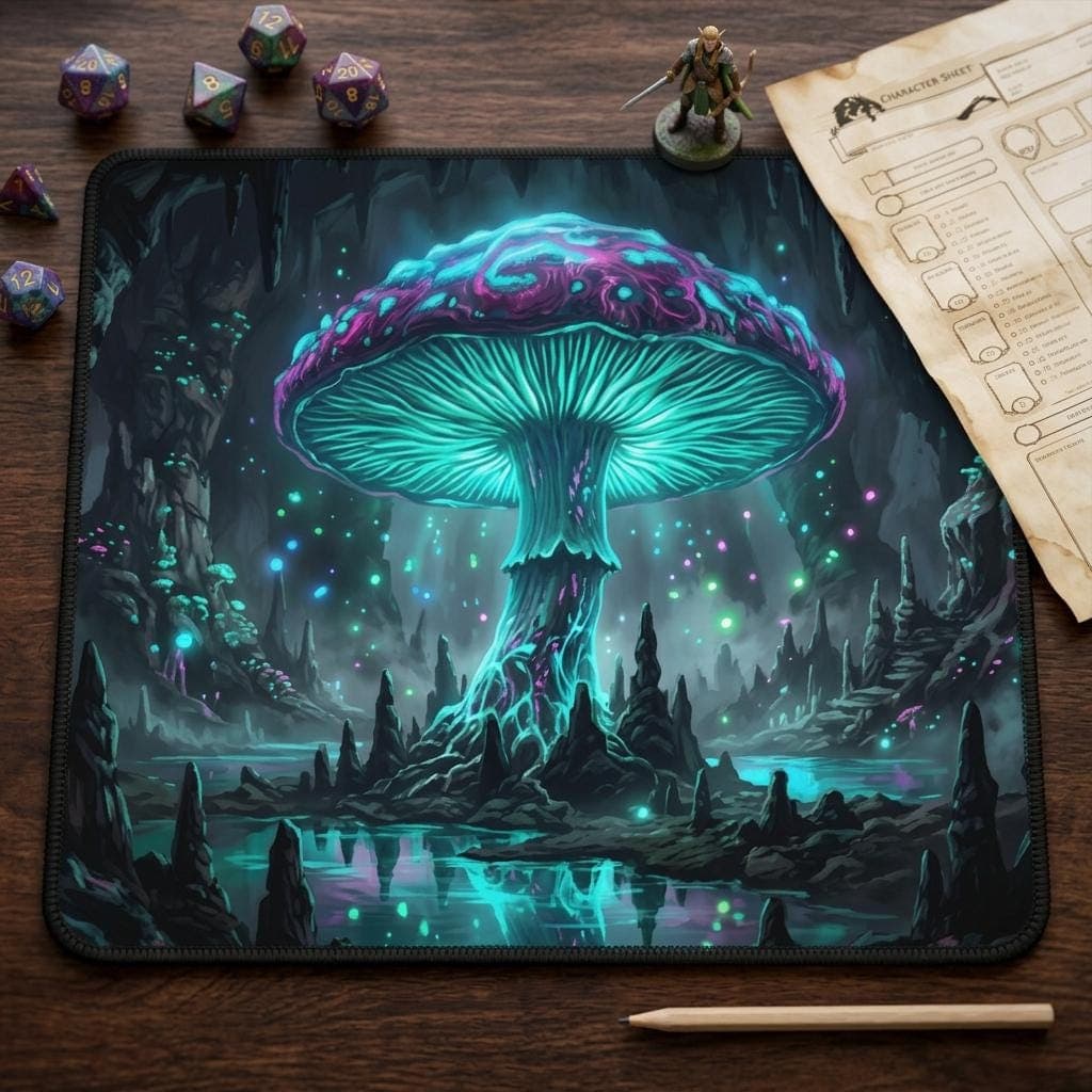 DnD Desk Mat, Glowing Mushroom Mouse Pad