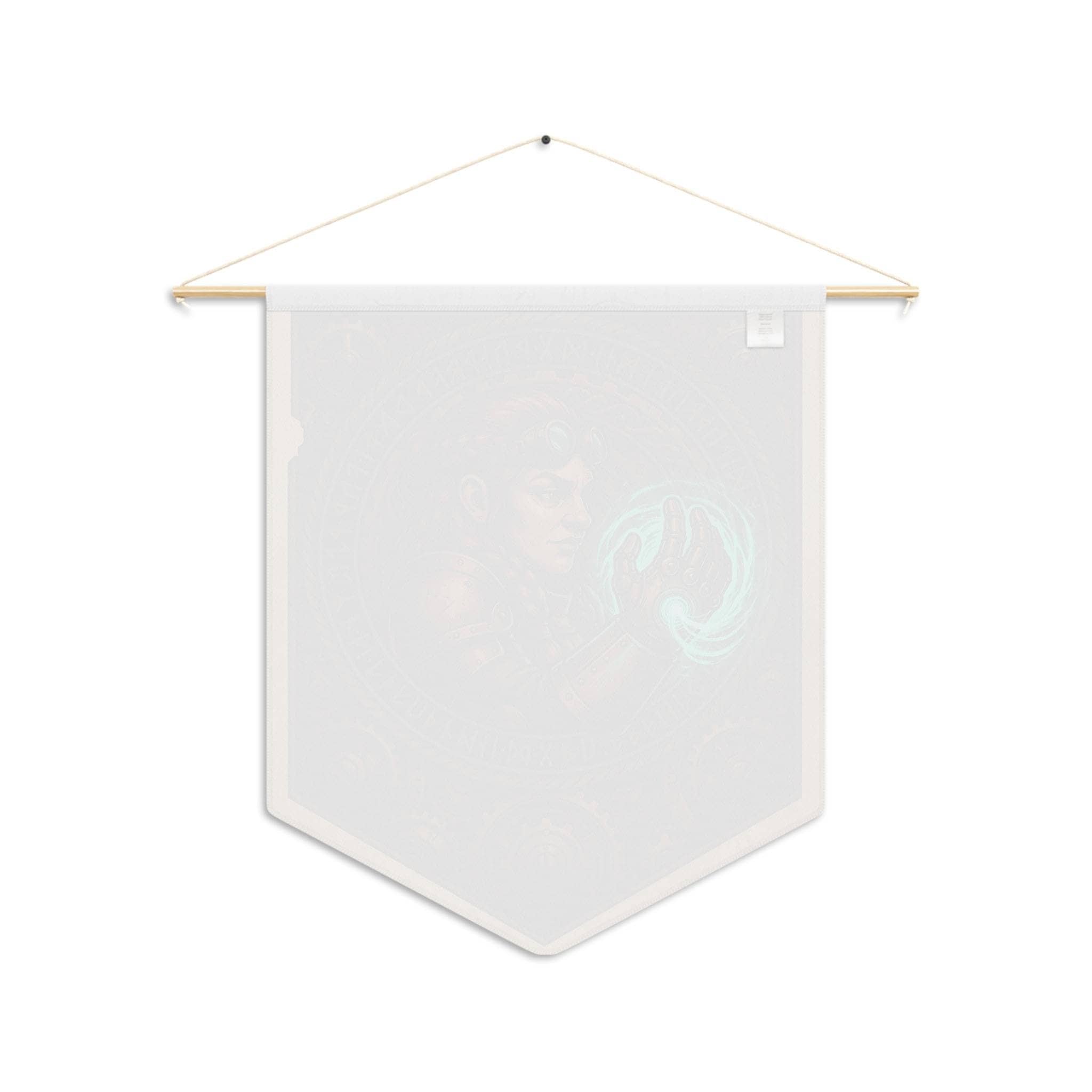 Vintage heraldic dwarf artificer pennant flag designed to elevate RPG campaign corners and gaming battle stations with authentic magical engineering heraldry, back view