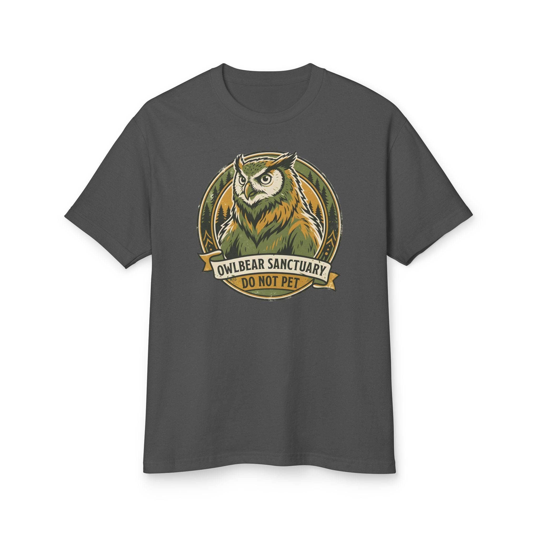 Vintage national park souvenir graphic tee featuring tabletop gaming's favorite deadly predator alongside a cheeky 'Do Not Pet' warning for players who insist on taming wilderness monsters, front view