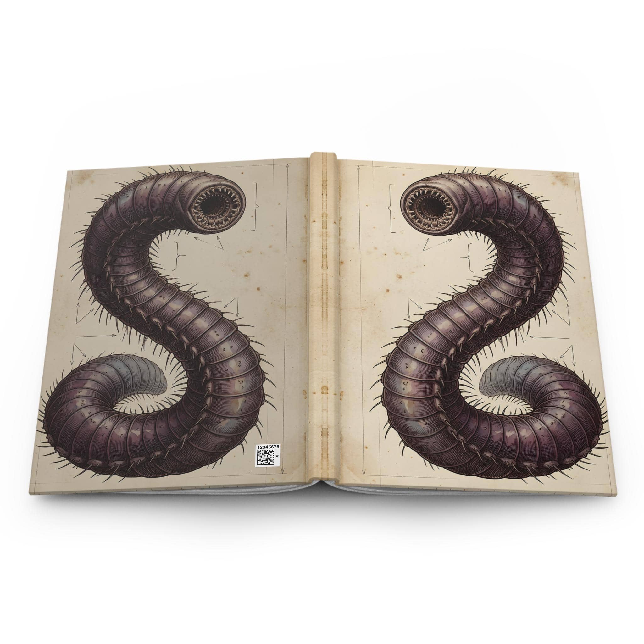An in-world Underdark naturalist journal cover depicting an authentic specimen study of the gargantuan Purple Worm