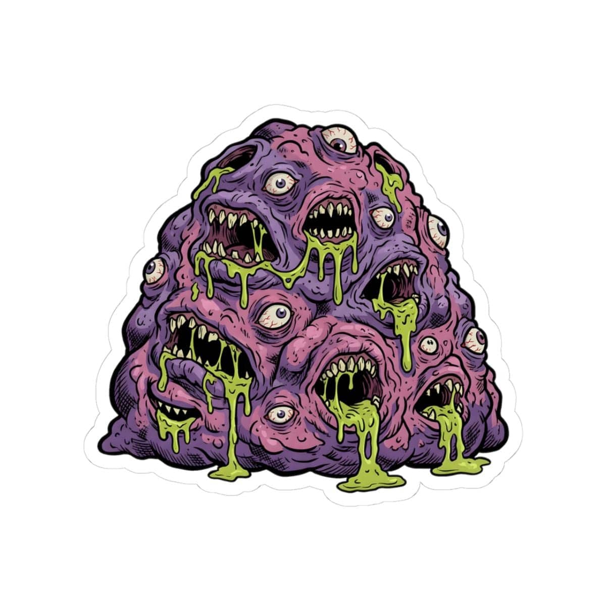 A grotesque aberrant monster sticker engineered for Dungeon Masters and eldritch horror enthusiasts personalizing laptops and hydro flasks, front view