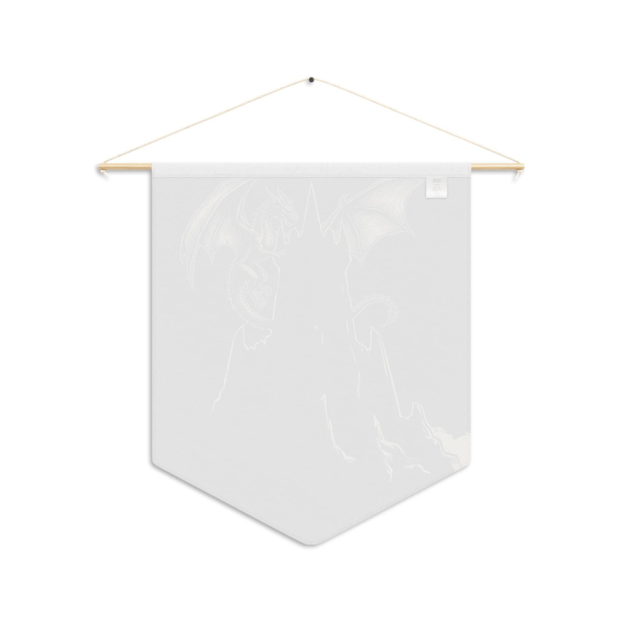 Triangular gothic wall banner featuring a towering obsidian fortress framed by celestial heraldry, back view