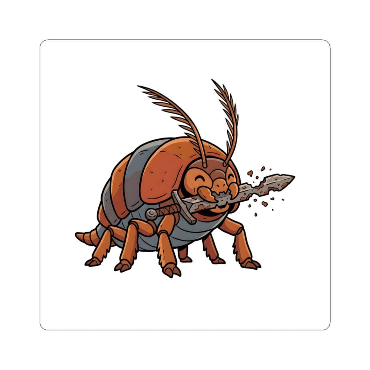 An inside-joke badge sticker depicting tabletop gaming's most feared blade-eating pest, front view
