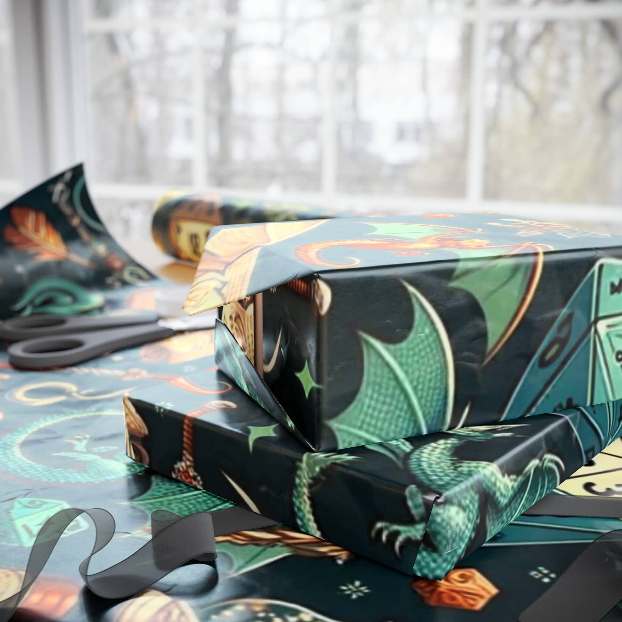 Festive Dragon and Dice Wrapping Paper wrapping paper, photo 7 of 10